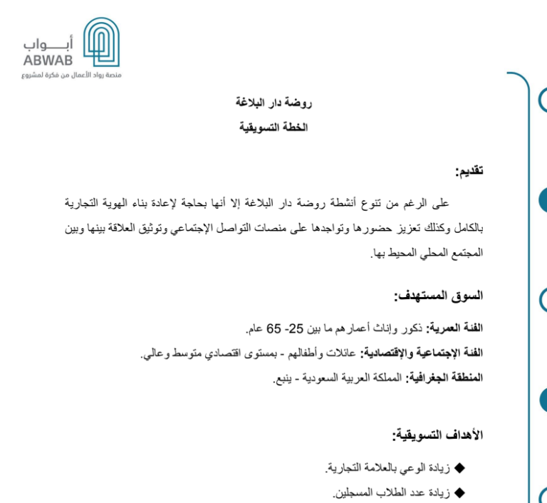 خطة تسويقية – روضة دار البلاغة