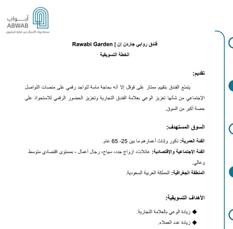 خطة تسويقية – فندق روابي جاردن إن